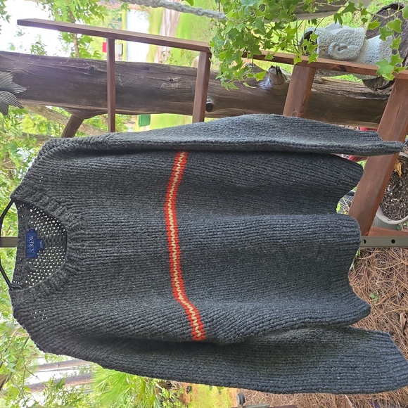 J. Crew 100% Wool Gray Vintage Crew Neck Sweater With Melon Accent Stripe - Picture 1 of 15